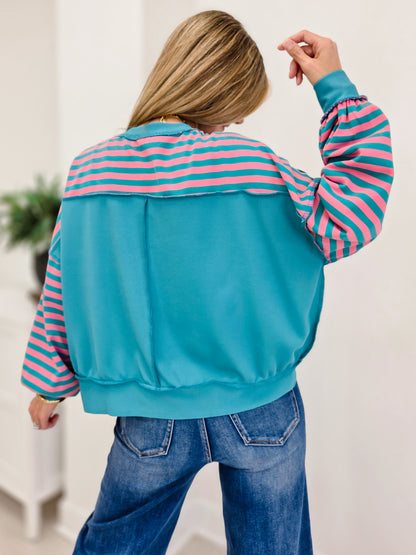 Striped Drop-shoulder Pullover Sweatshirt