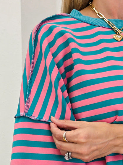 Striped Drop-shoulder Pullover Sweatshirt