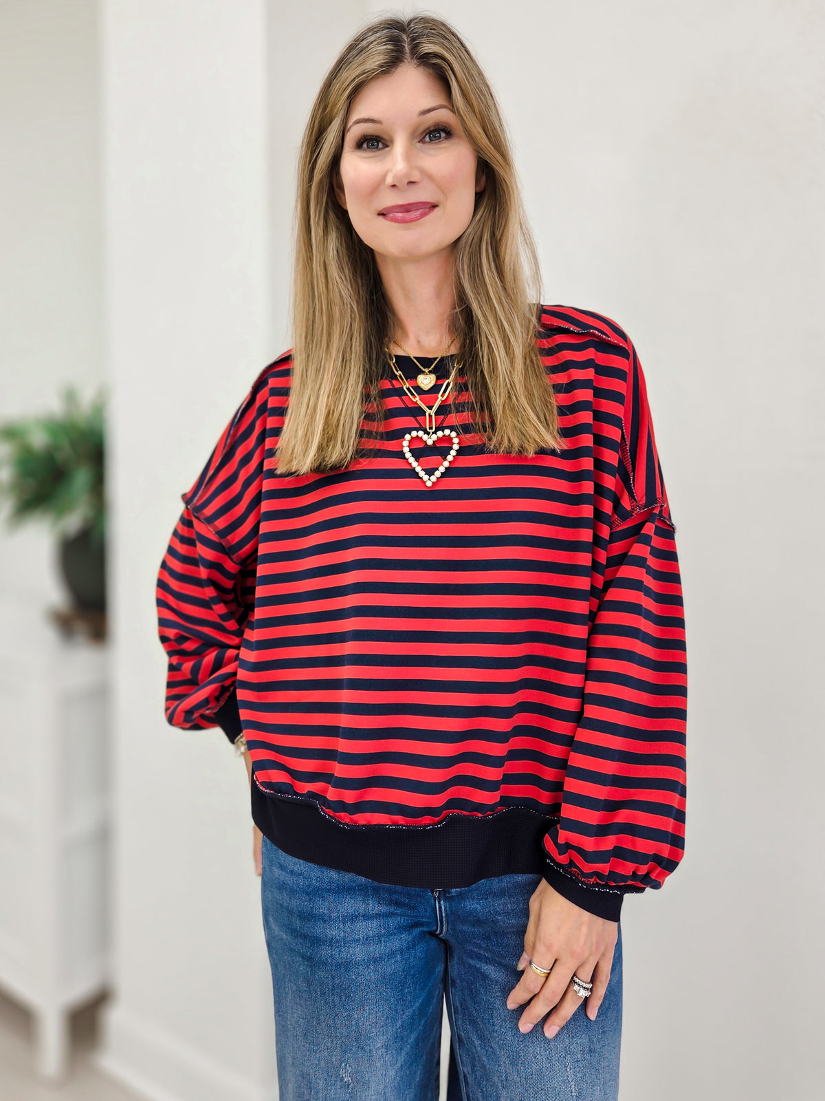 Striped Drop Shoulder Pullover Sweatshirt