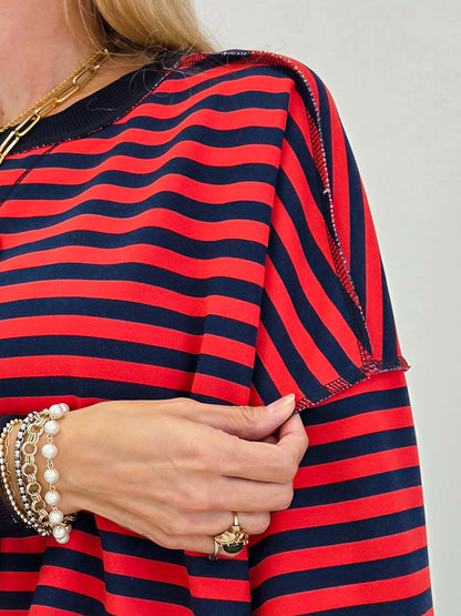 Striped Drop Shoulder Pullover Sweatshirt