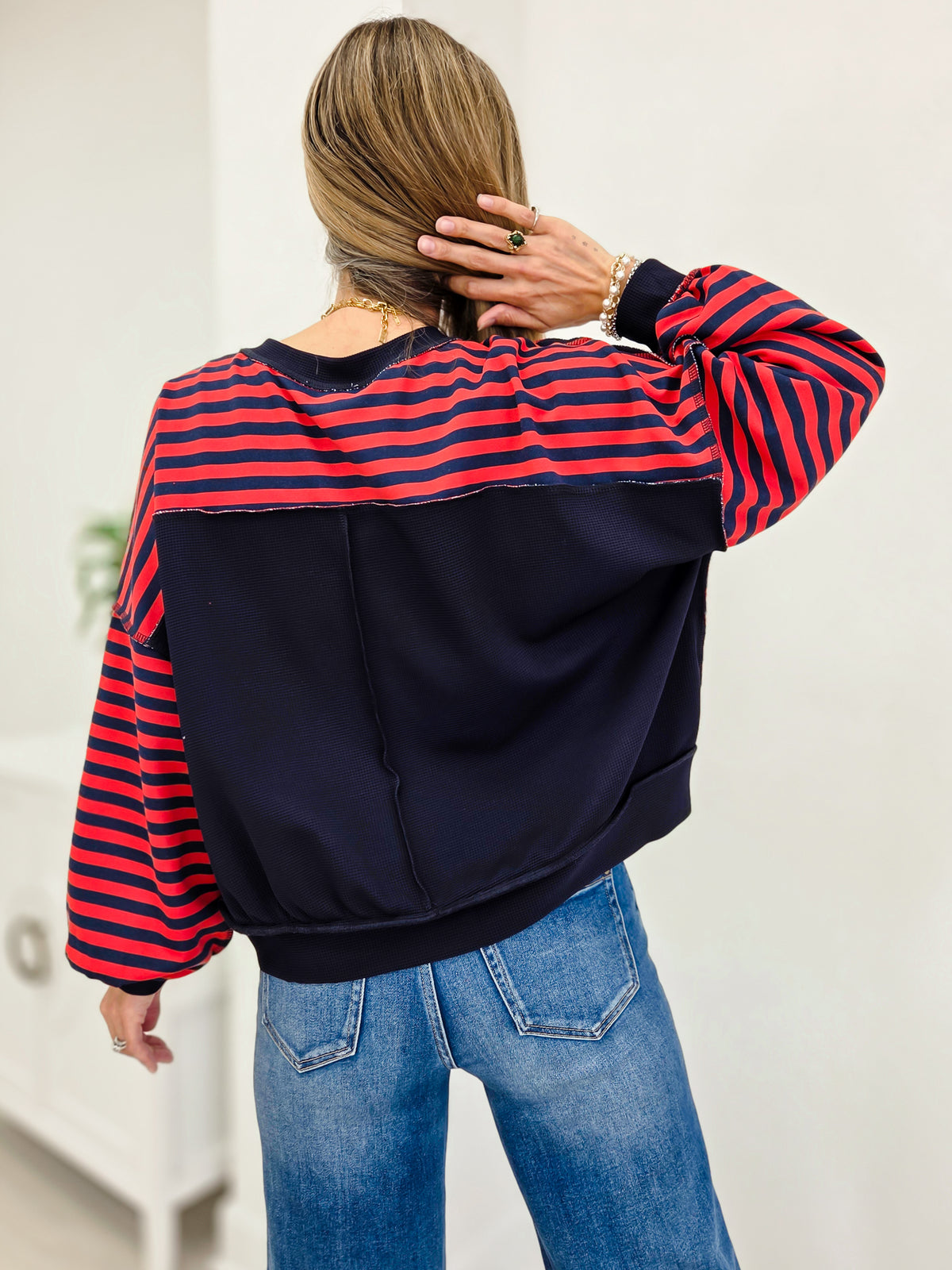 Striped Drop Shoulder Pullover Sweatshirt