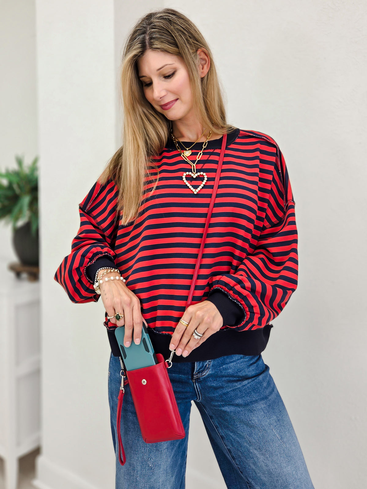 Striped Drop Shoulder Pullover Sweatshirt