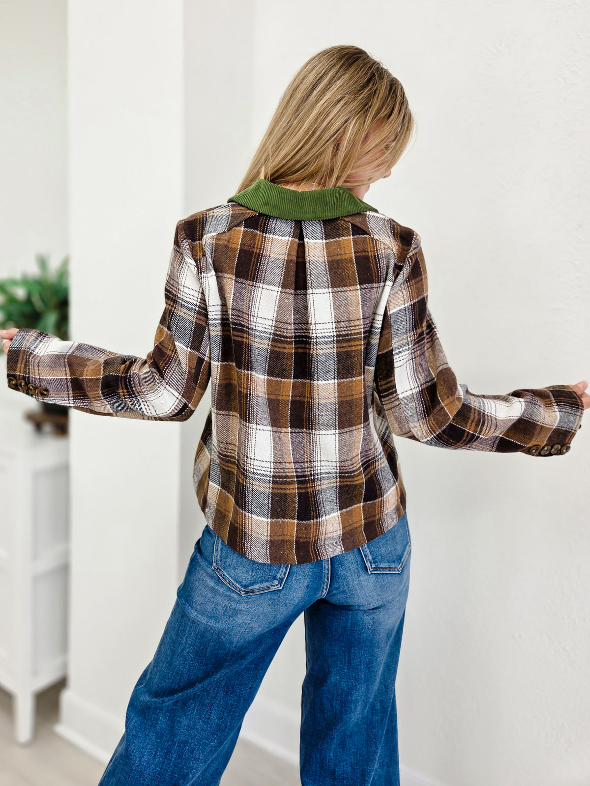 Plaid Button Front Barn Jacket