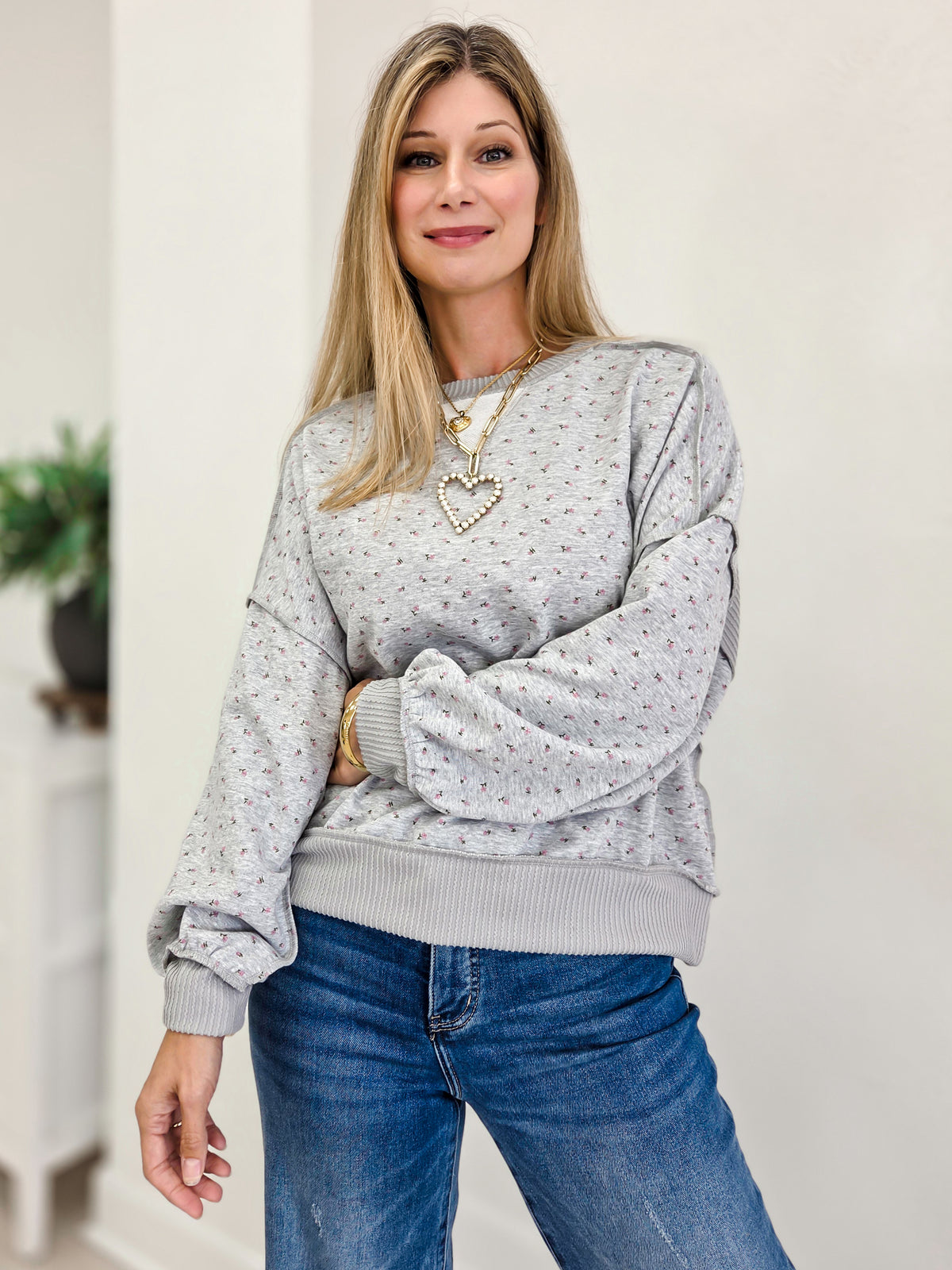 Floral Allover Print Crew Neck Sweatshirt
