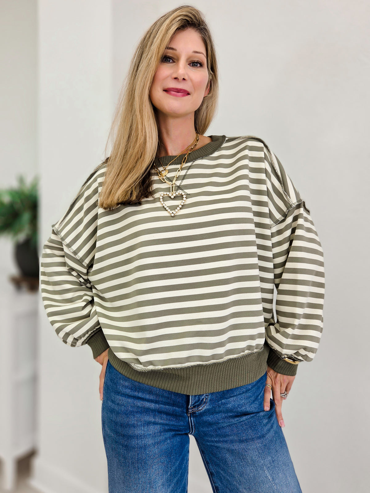 Striped Drop Shoulder Pullover Sweatshirt