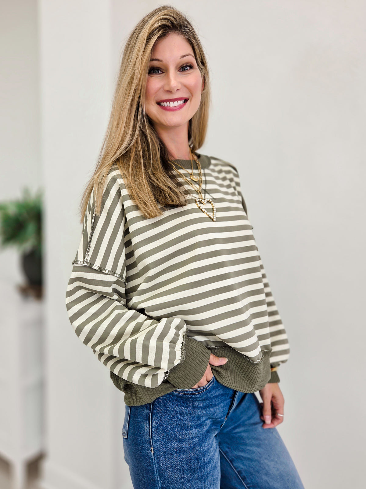 Striped Drop Shoulder Pullover Sweatshirt