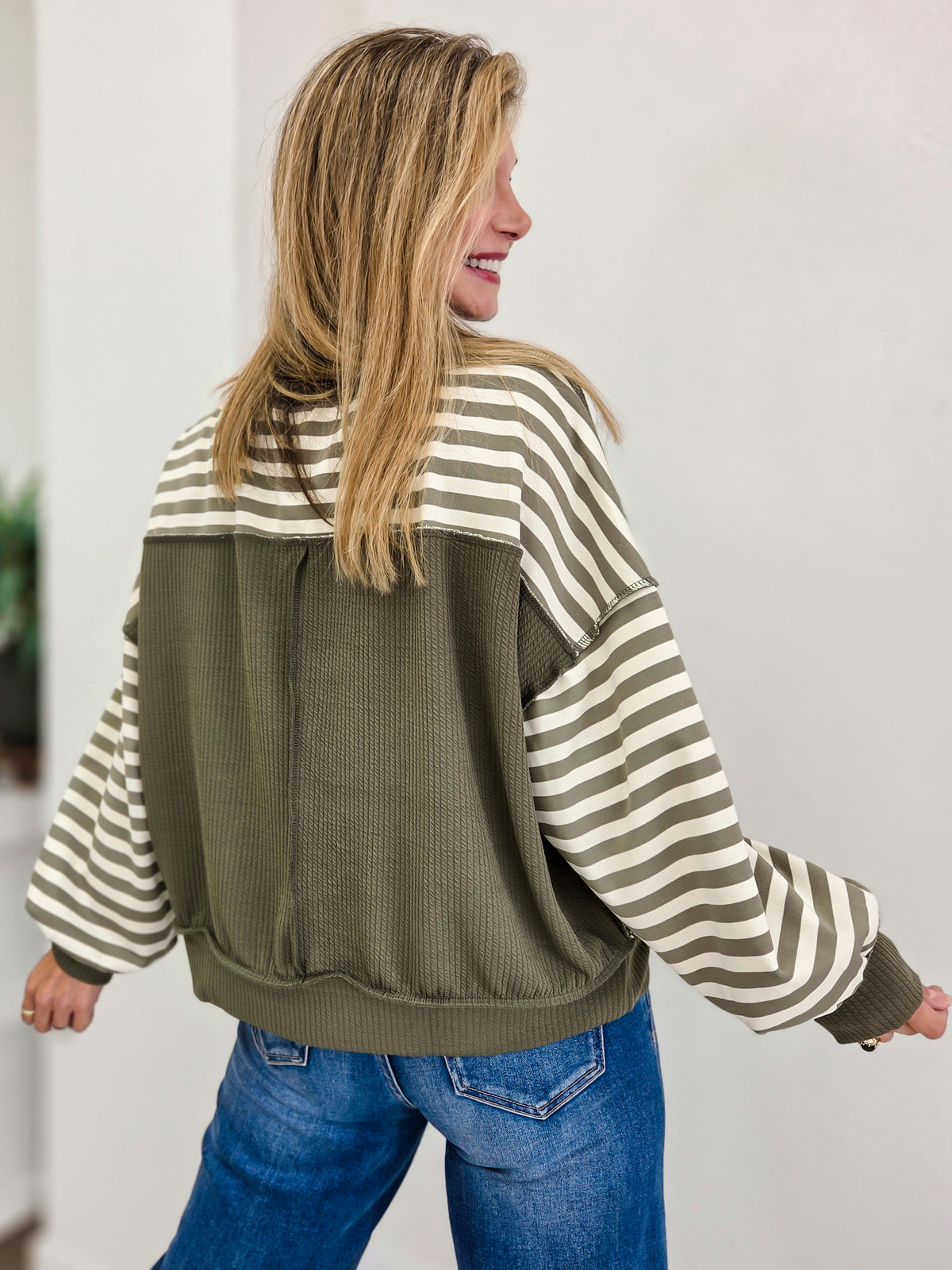 Striped Drop Shoulder Pullover Sweatshirt
