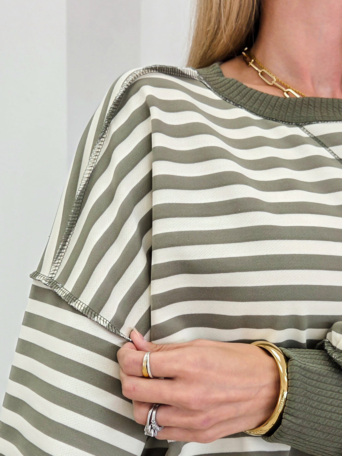 Striped Drop Shoulder Pullover Sweatshirt
