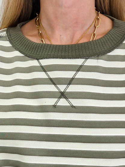 Striped Drop Shoulder Pullover Sweatshirt