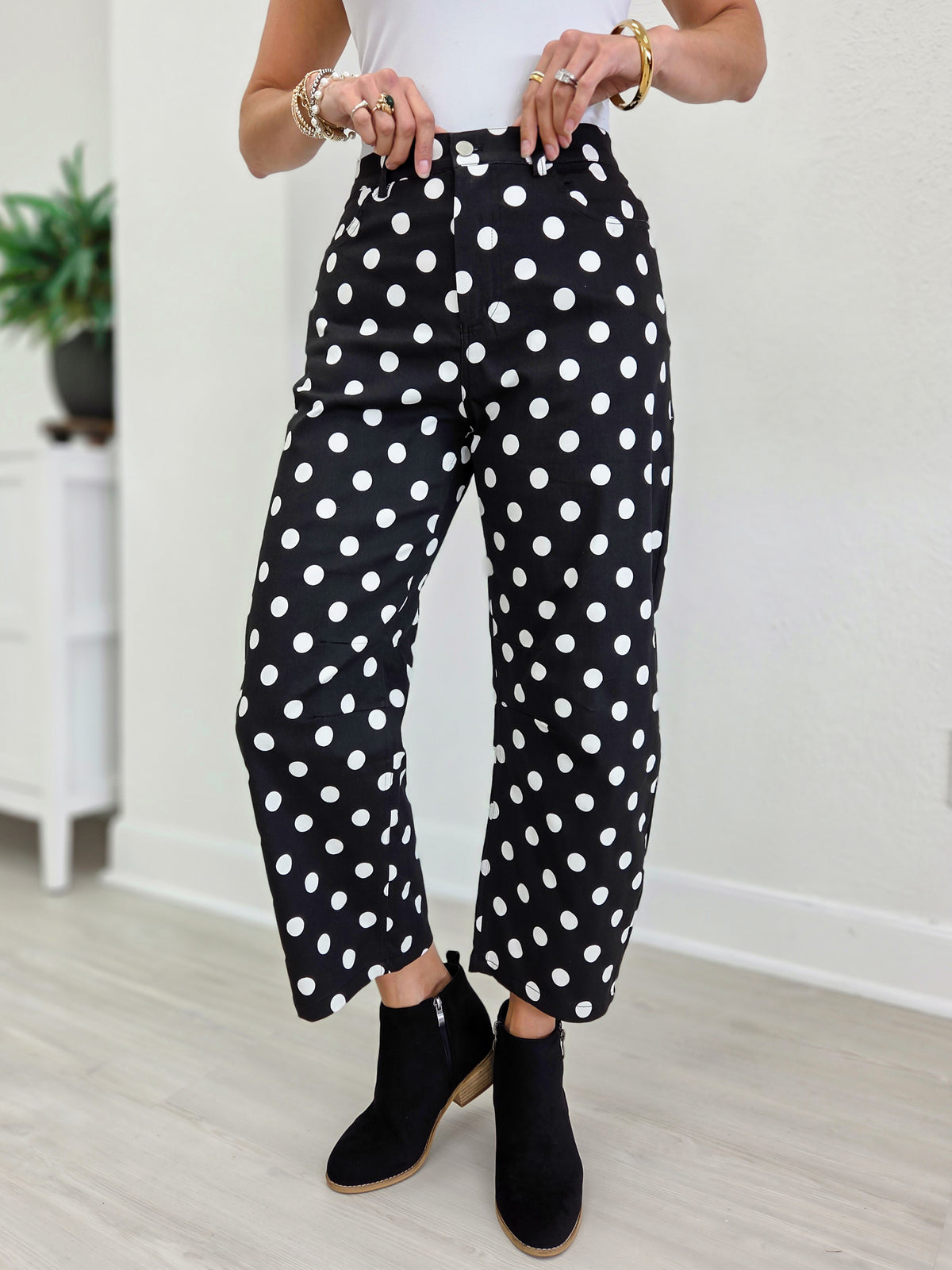 Polka Dot High Rise Straight Leg Pants