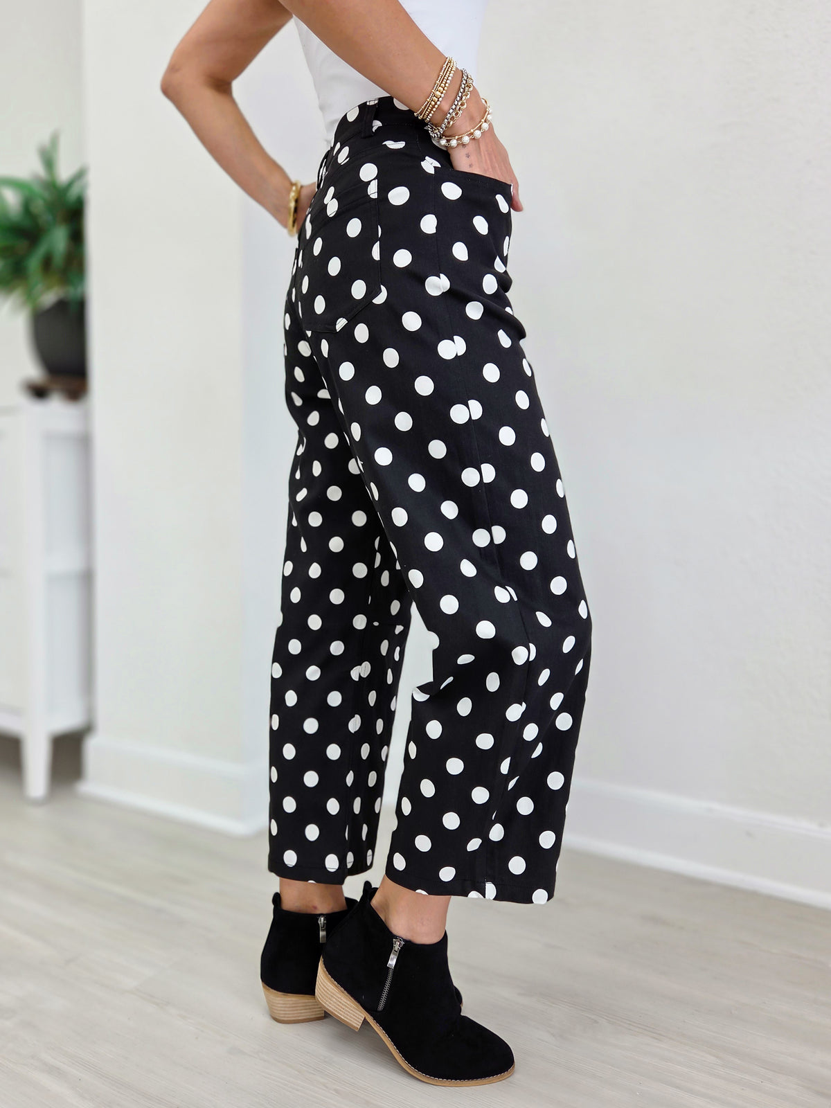Polka Dot High Rise Straight Leg Pants