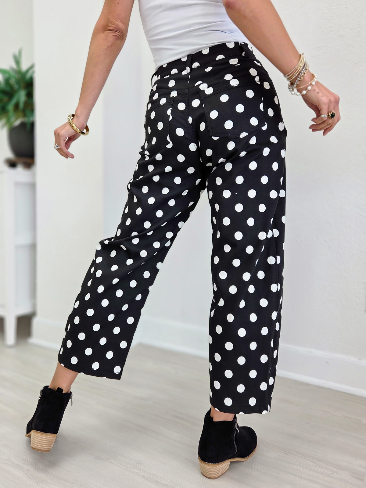Polka Dot High Rise Straight Leg Pants