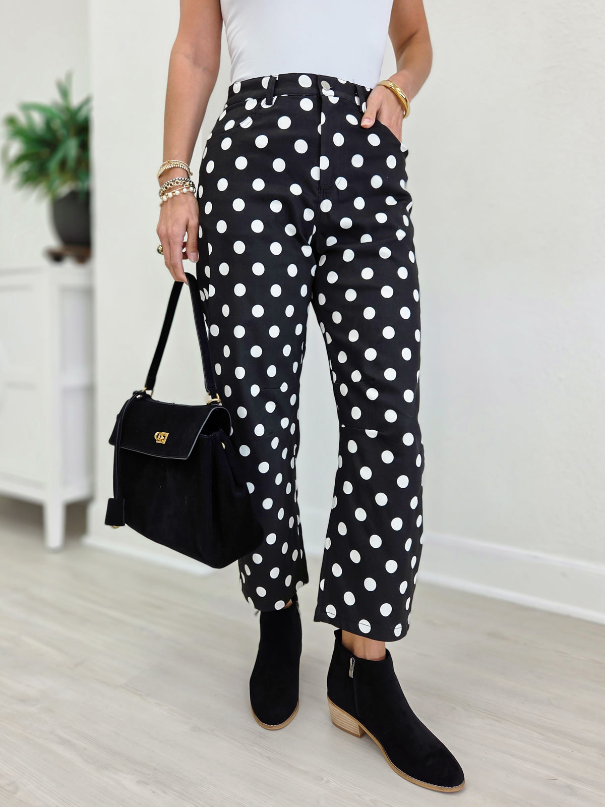 Polka Dot High Rise Straight Leg Pants