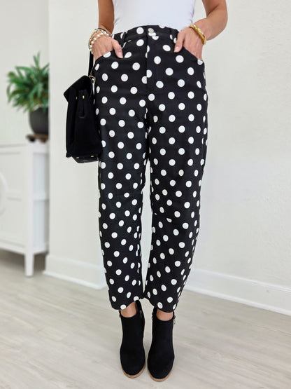 Polka Dot High Rise Straight Leg Pants