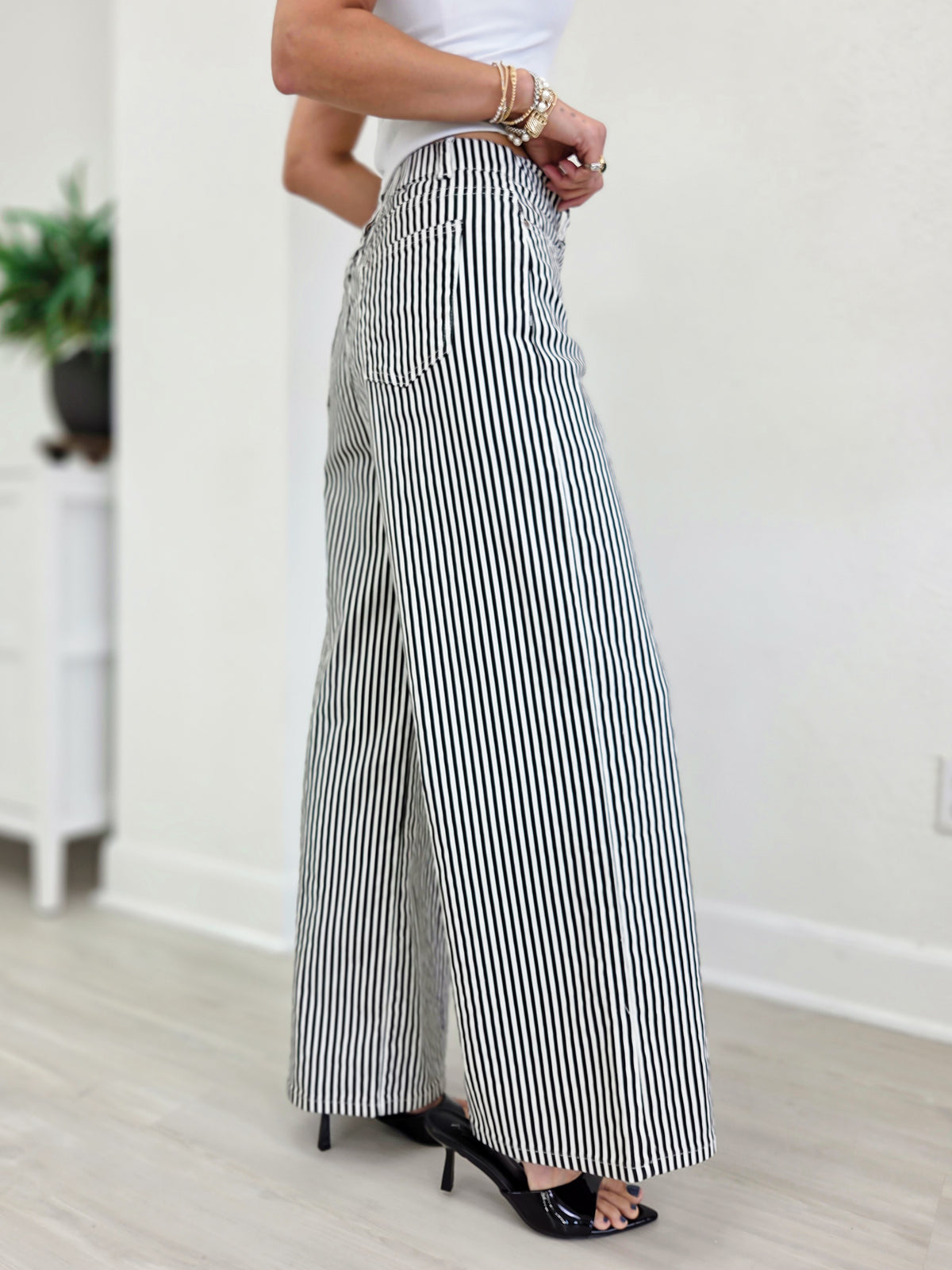 High-Rise Wide-Leg Railroad Stripe Pants