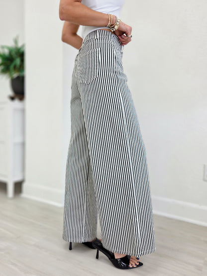 High-Rise Wide-Leg Railroad Stripe Pants