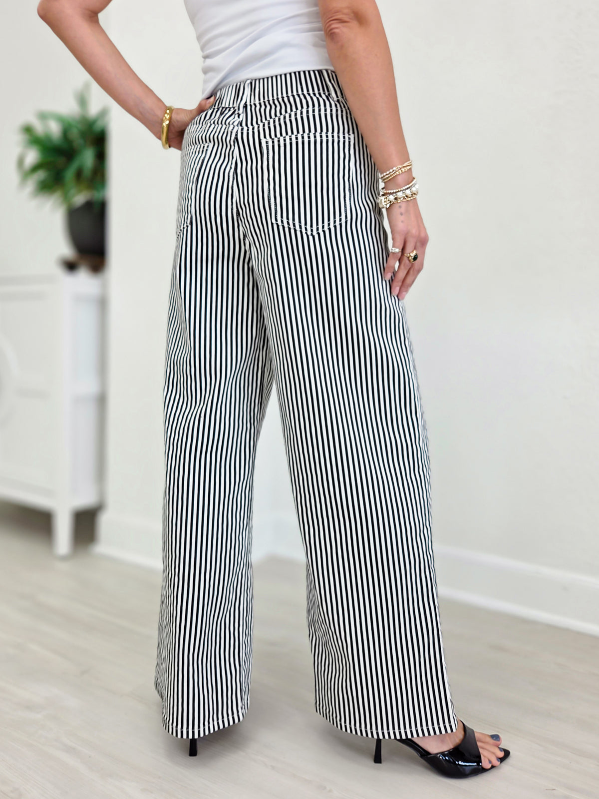 High-Rise Wide-Leg Railroad Stripe Pants