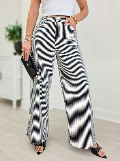 High-Rise Wide-Leg Railroad Stripe Pants
