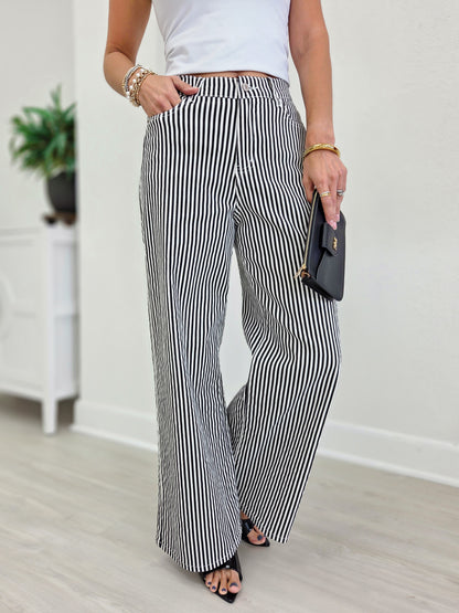 High-Rise Wide-Leg Railroad Stripe Pants