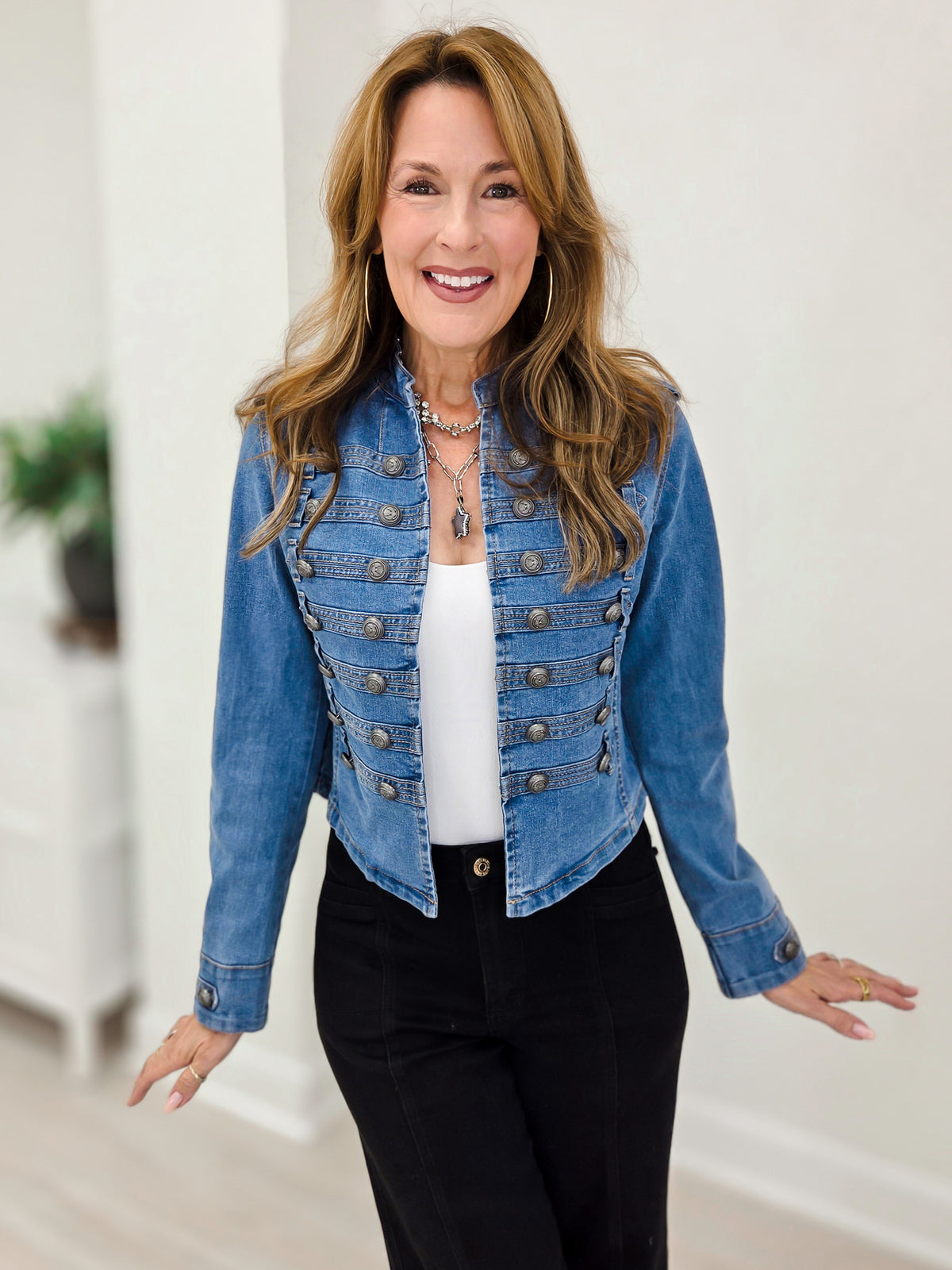 Military Double Button Denim Jean Jacket