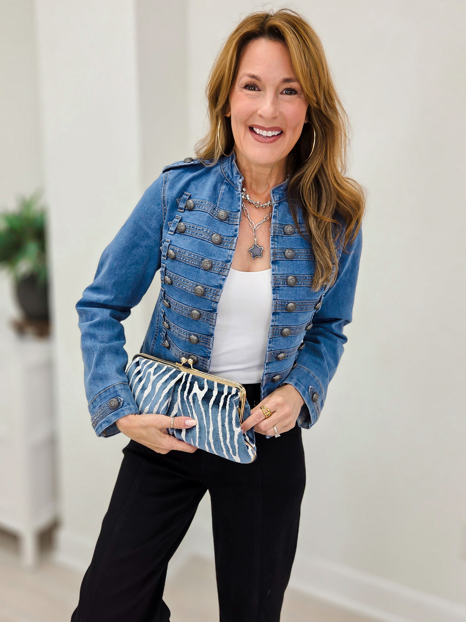 Military Double Button Denim Jean Jacket