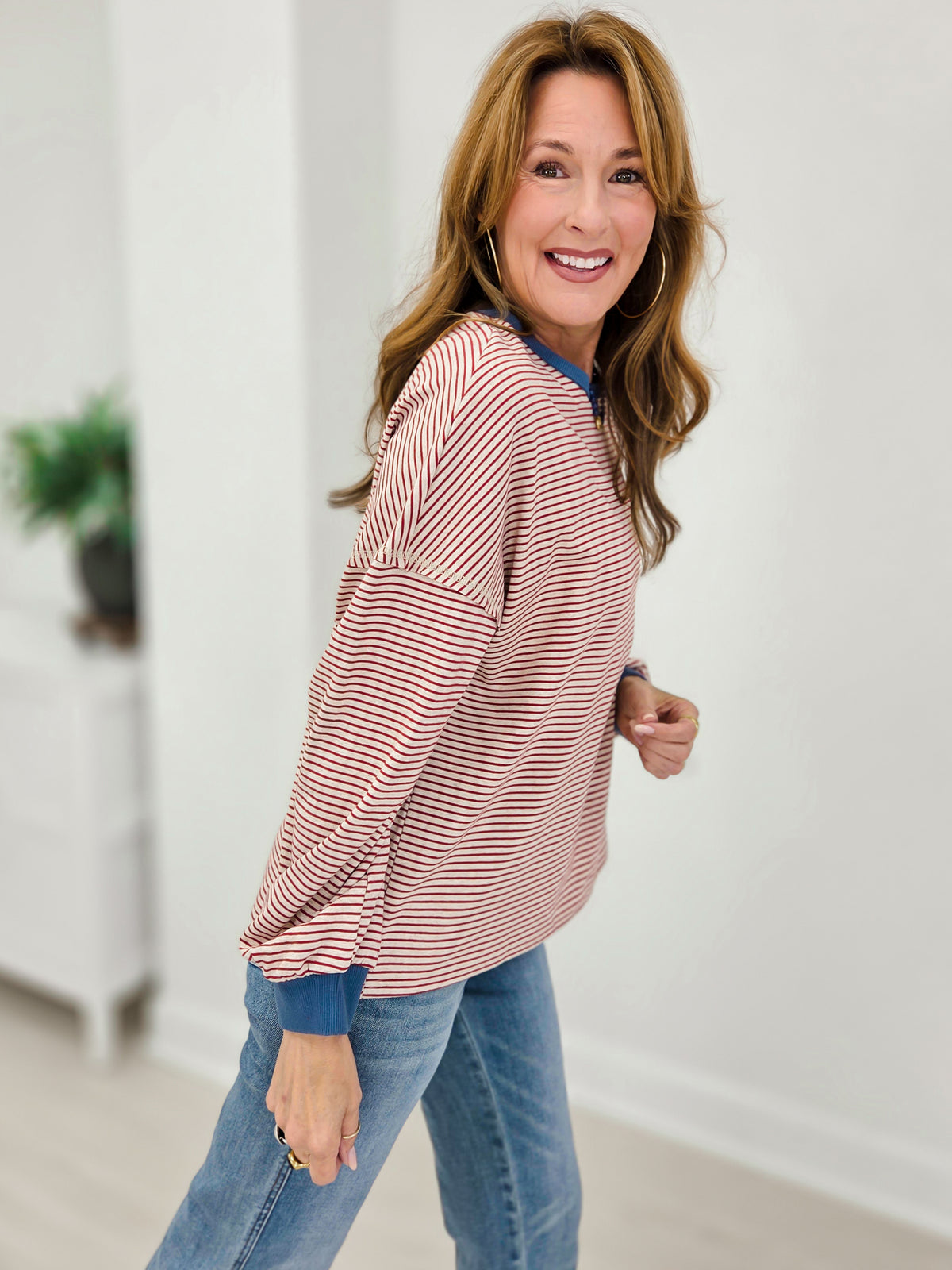 Vintage Stripe Contrast Trim Pullover