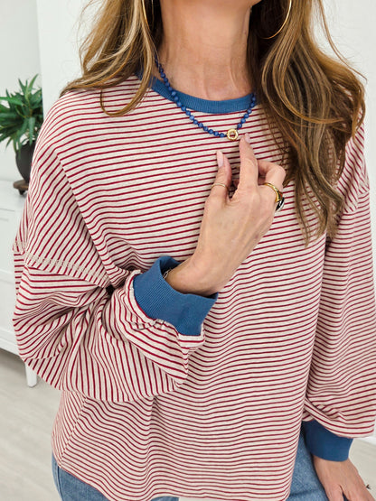 Vintage Stripe Contrast Trim Pullover