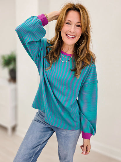Vintage Stripe Contrast Trim Pullover