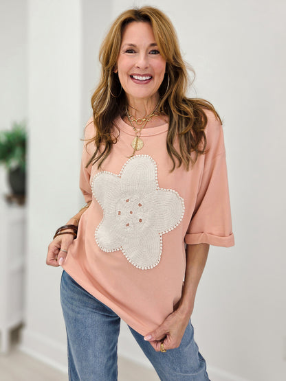 FLORAL PATCH FRONT WASHED TERRY TOP