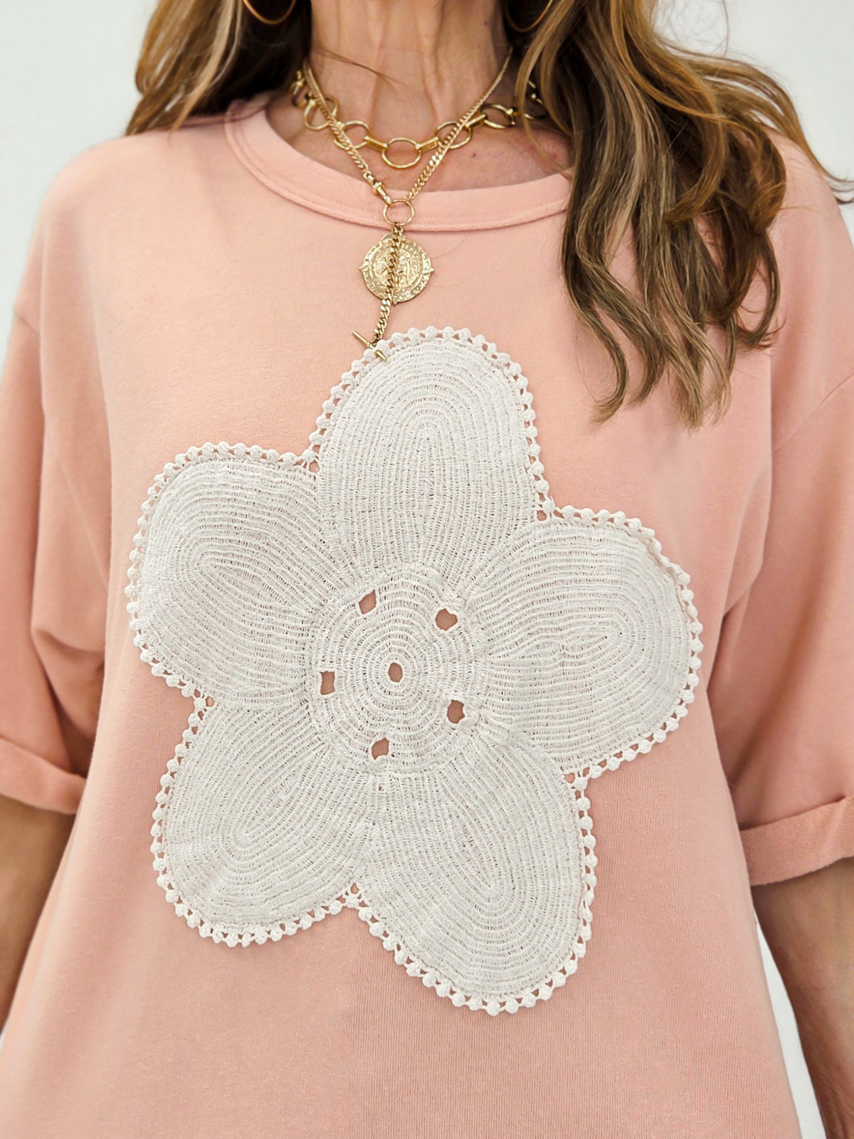 FLORAL PATCH FRONT WASHED TERRY TOP