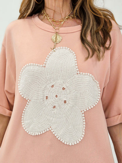 FLORAL PATCH FRONT WASHED TERRY TOP