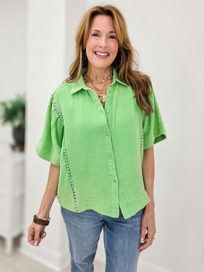 WASHED COTTON GAUZE BUTTON DOWN SHIRT