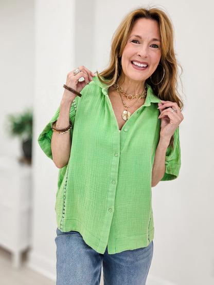 WASHED COTTON GAUZE BUTTON DOWN SHIRT