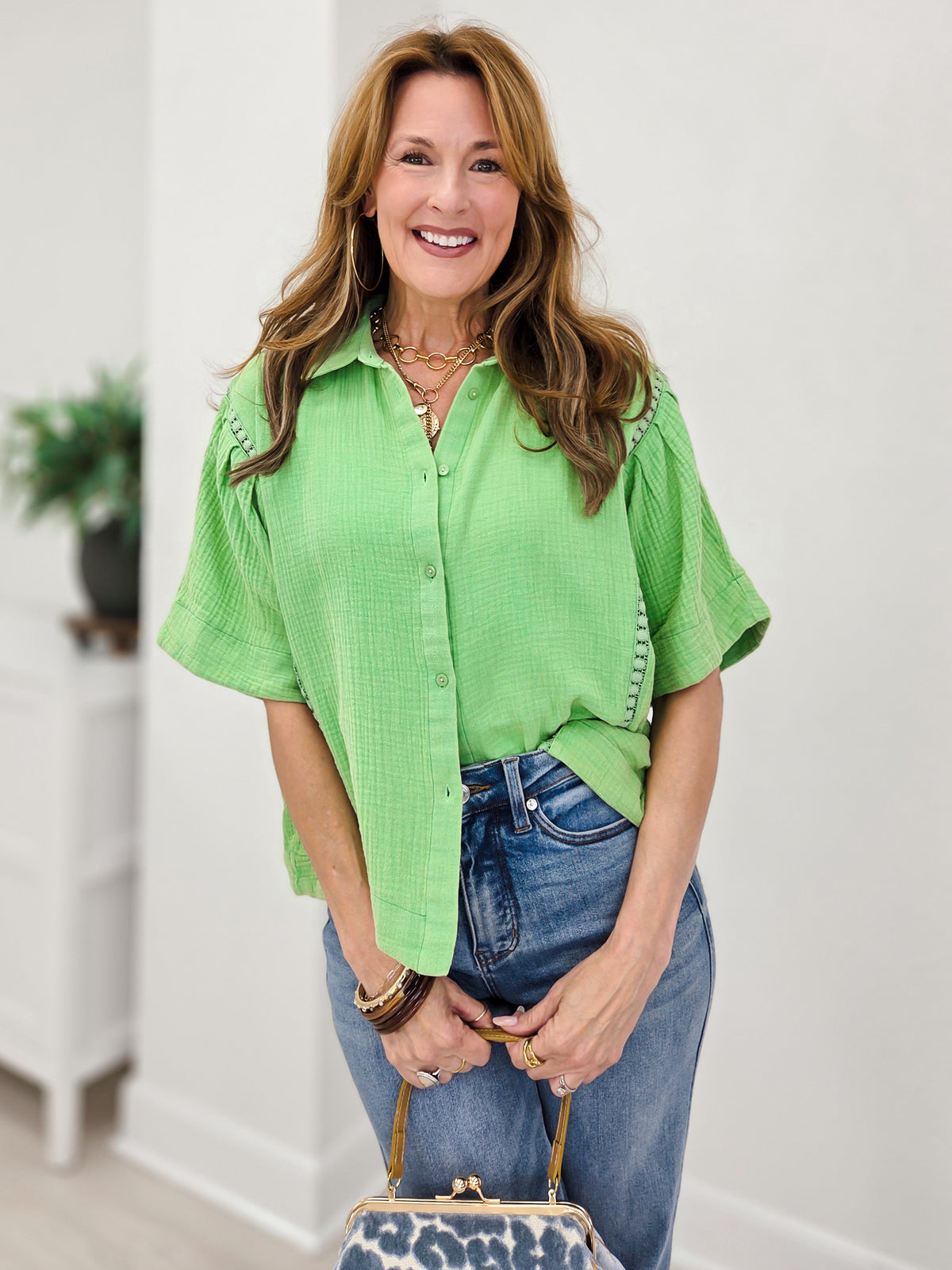 WASHED COTTON GAUZE BUTTON DOWN SHIRT
