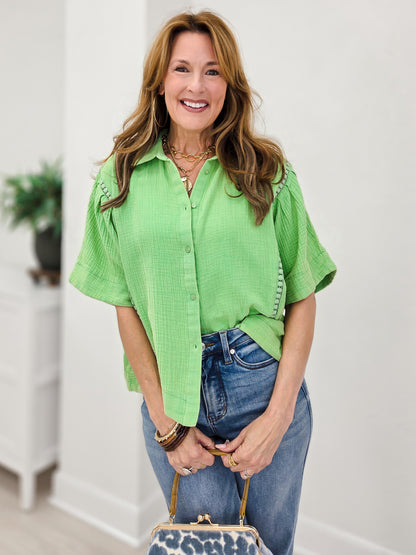 WASHED COTTON GAUZE BUTTON DOWN SHIRT