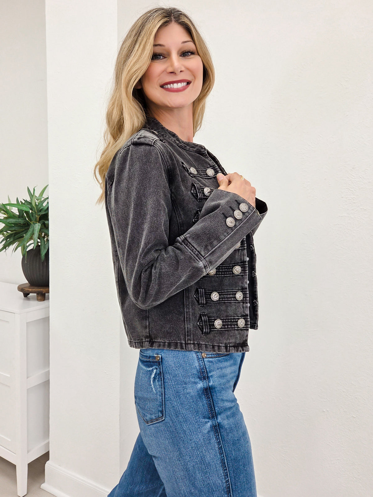 Washed Denim Napoleon Jacket
