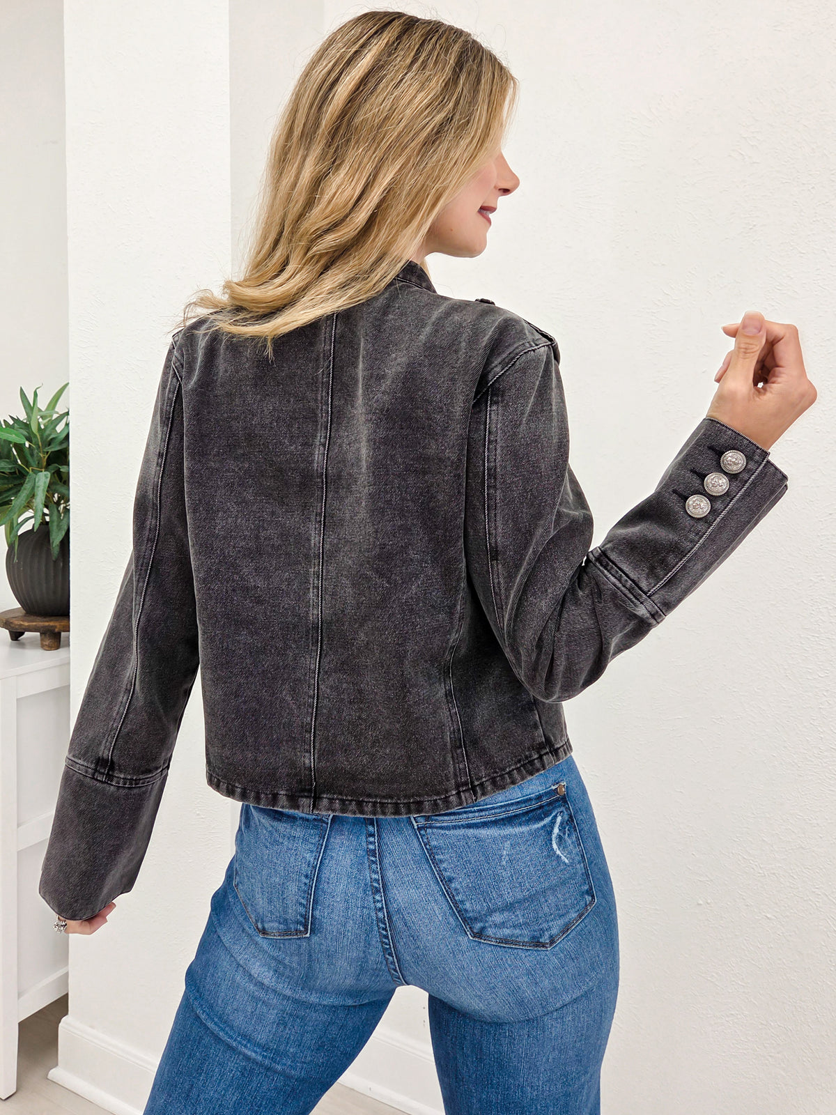 Washed Denim Napoleon Jacket