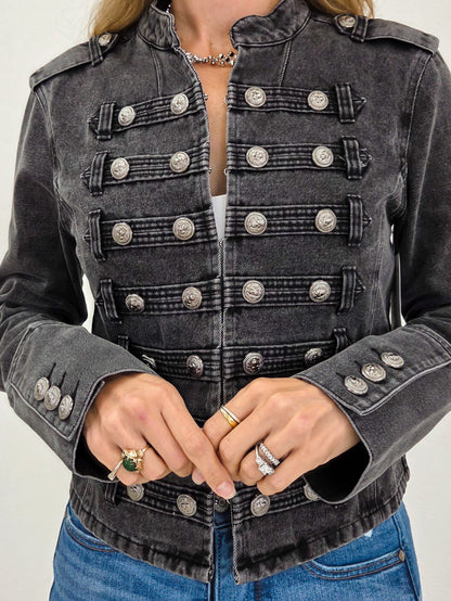 Washed Denim Napoleon Jacket