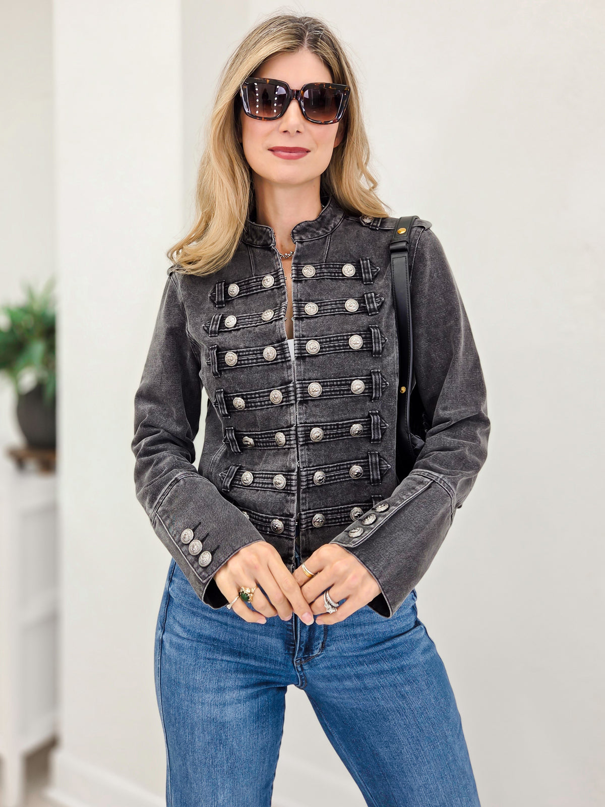 Washed Denim Napoleon Jacket