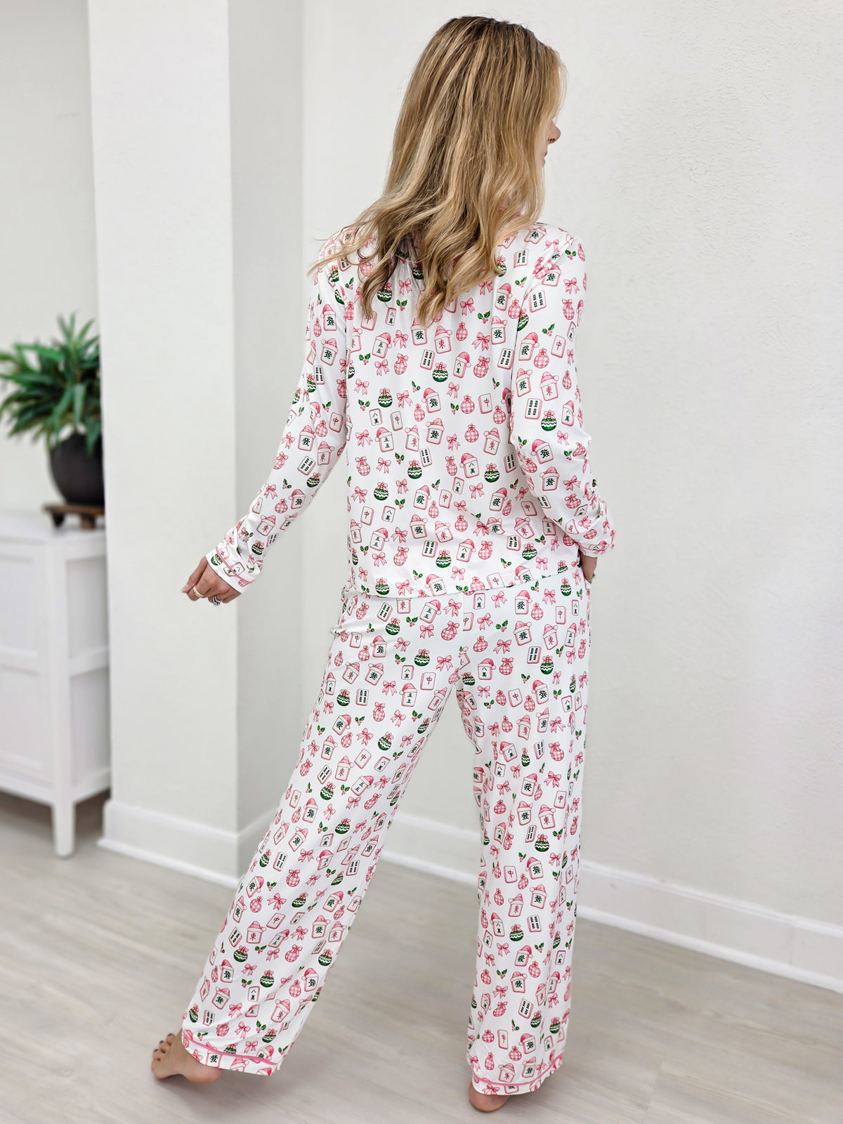 Pink Mahjong Christmas Pajama Set