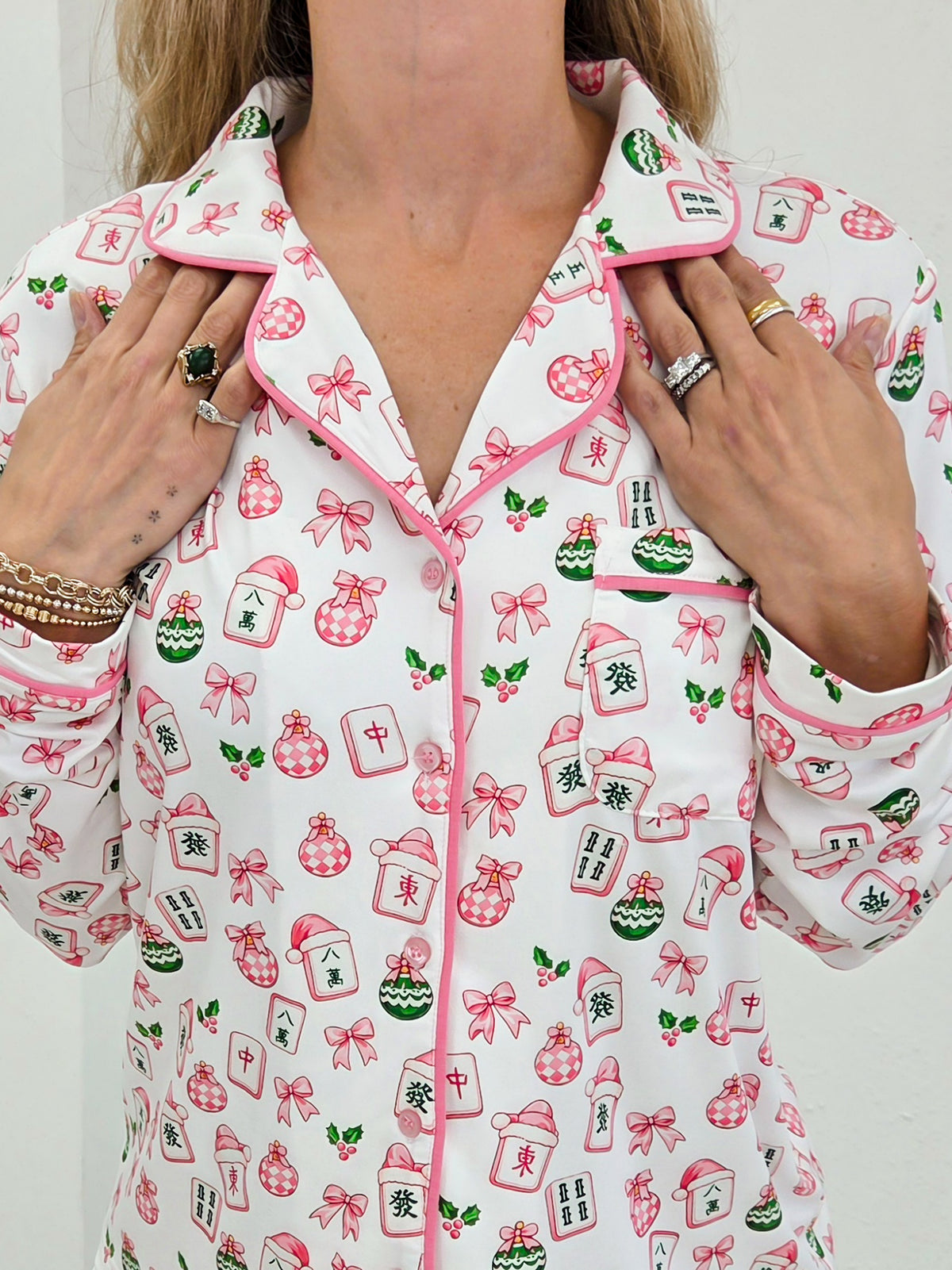 Pink Mahjong Christmas Pajama Set