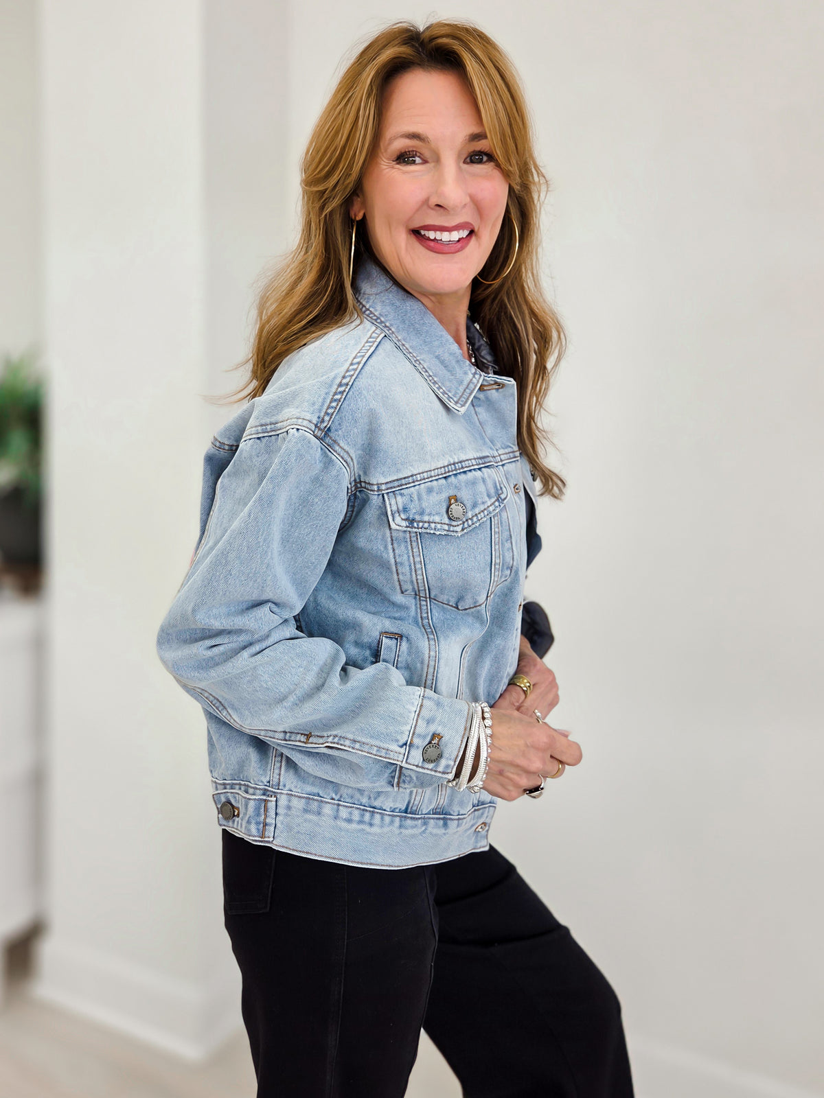 Classic Denim Jacket with Back Tiger Patch Print
