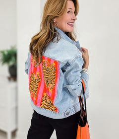Classic Denim Jacket with Back Tiger Patch Print