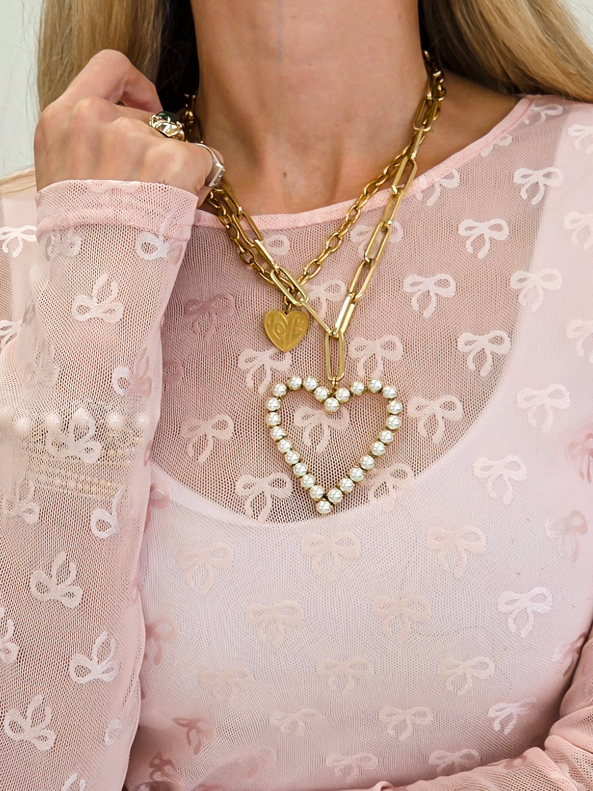 Ribbon Embroidered Long Sleeve Mesh Top