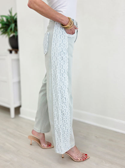 High Waist Lace Trim Baggy Jeans