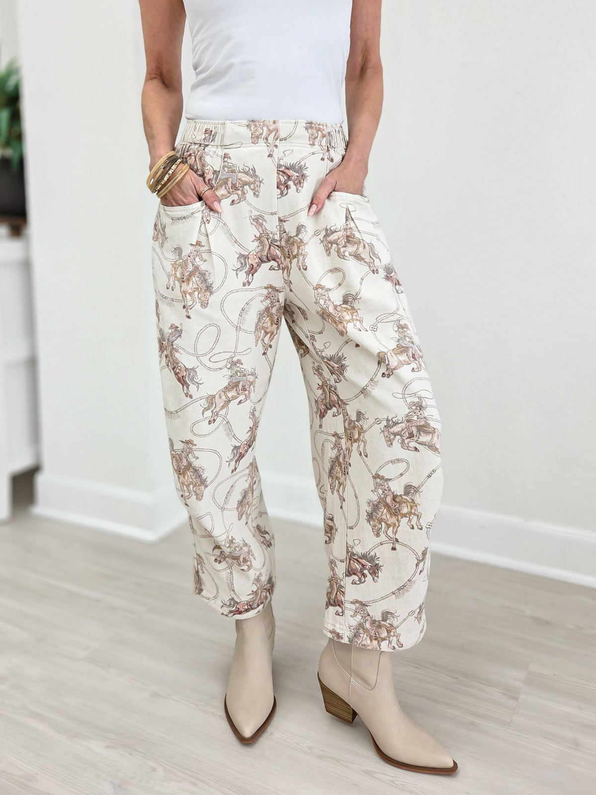 Rodeo Cowboy Print Relaxed Crop Pants