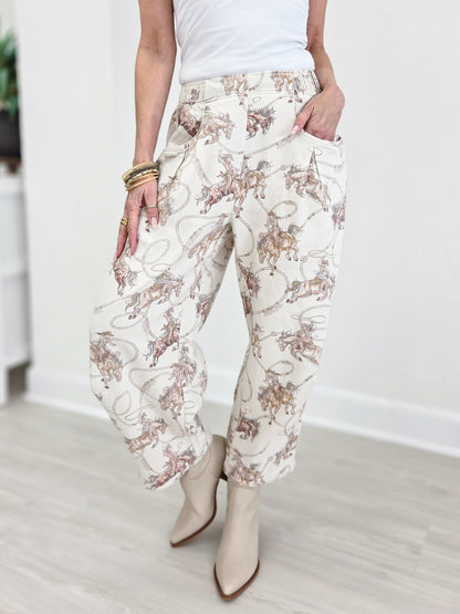 Rodeo Cowboy Print Relaxed Crop Pants