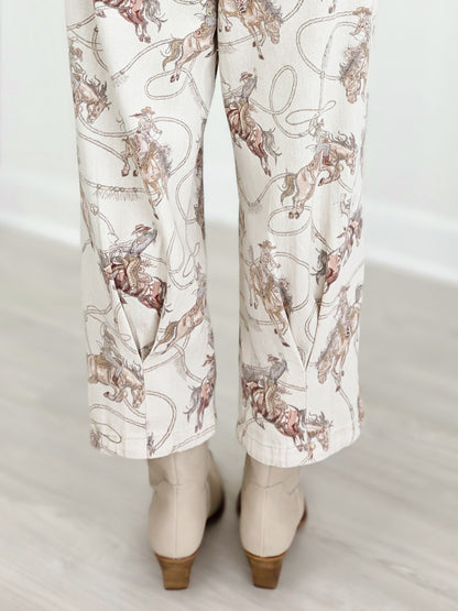 Rodeo Cowboy Print Relaxed Crop Pants