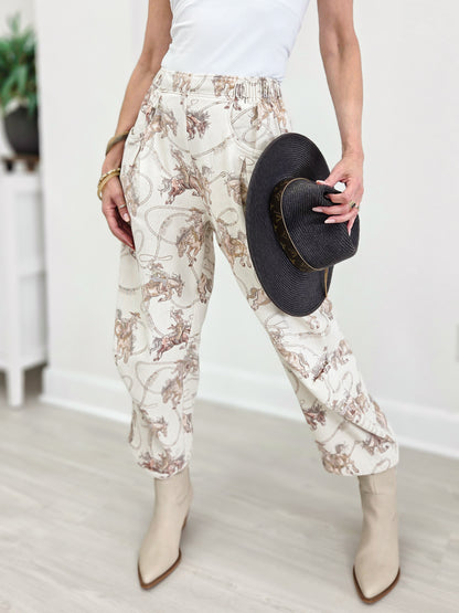 Rodeo Cowboy Print Relaxed Crop Pants