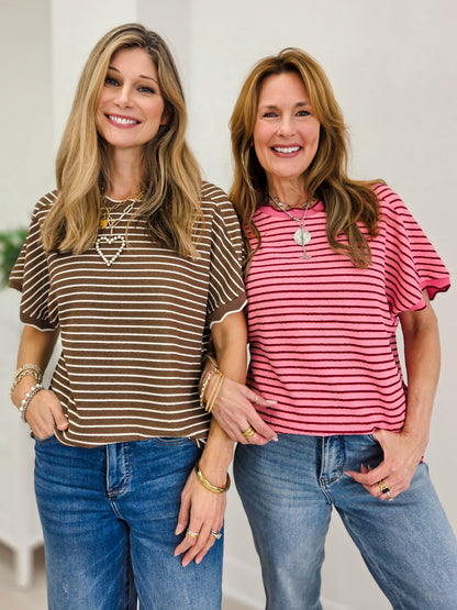 Scallop Trim Stripe Knit Top